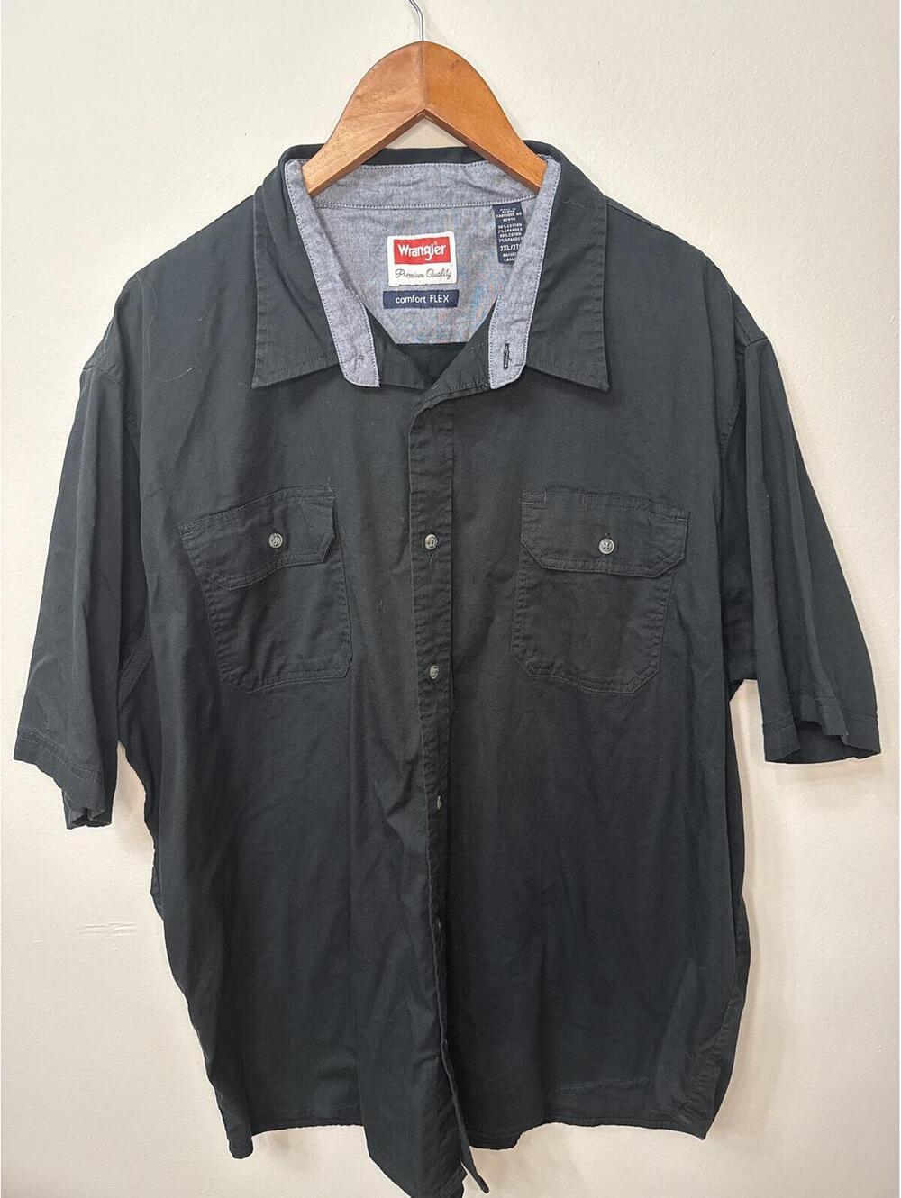 Wrangler Comfort Flex Men’s 2XL Black Short Sleeve Button Up Work Utility Shirt
